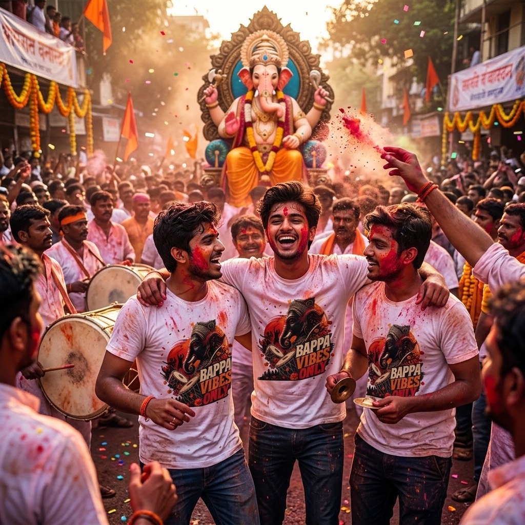 Ganpati Bappa Vibes Only Unisex T-Shirt | Lord Ganesha Graphic Tee | Ganesh Chaturthi T-Shirt
