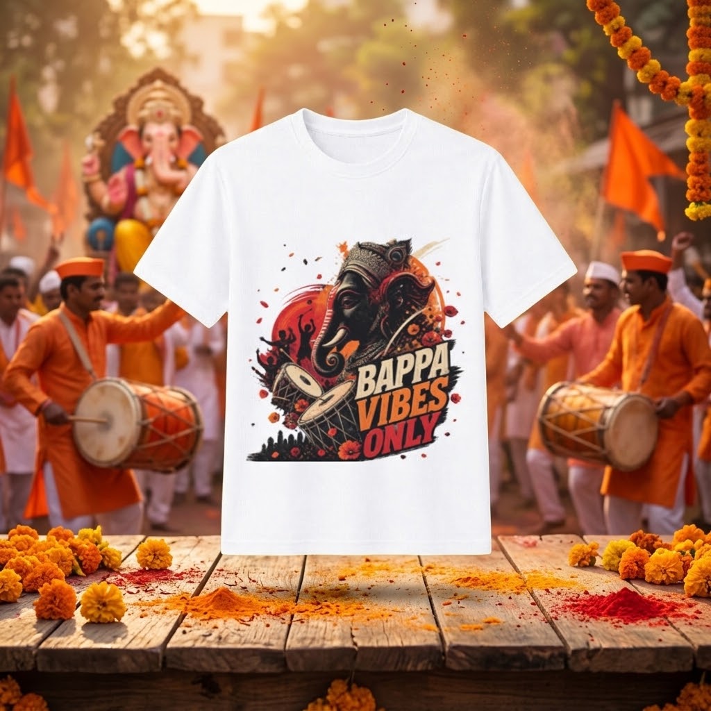 Ganpati Bappa Vibes Only Unisex T-Shirt | Lord Ganesha Graphic Tee | Ganesh Chaturthi T-Shirt