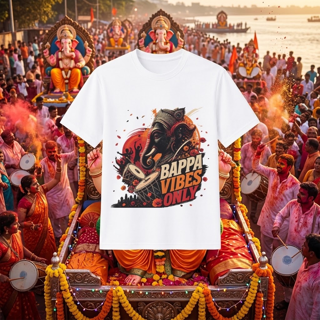 Ganpati Bappa Vibes Only Unisex T-Shirt | Lord Ganesha Graphic Tee | Ganesh Chaturthi T-Shirt